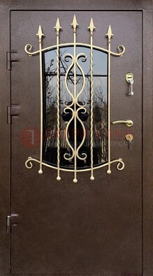 Стальная дверь Порошок со стеклом и ковкой для дома ДСК-280 в Видном