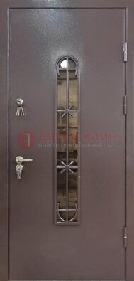 Металлическая дверь Порошок с небольшим стеклом и ковкой ДСК-282 в Видном