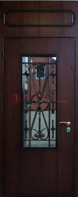 Высокая стальная дверь со стеклом и ковкой ДСК-32 в Видном