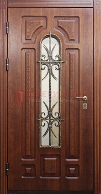Тяжелая стальная дверь со стеклом и ковкой ДСК-42 в Видном