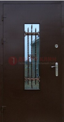 Надежная металлическая дверь со стеклом и ковкой ДСК-47 в Видном