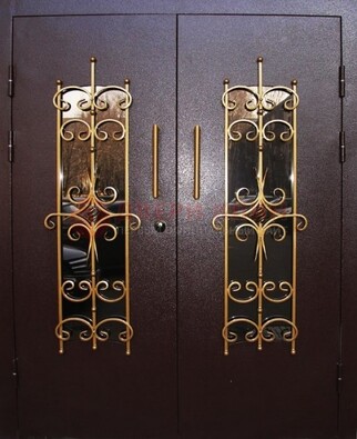Металлическая дверь с ковкой и остеклением ДСК-49 в Видном