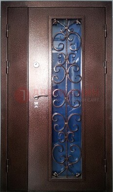 Двойная металлическая дверь со стеклом и ковкой ДСК-4 в Видном