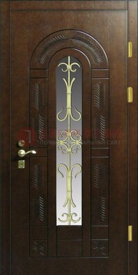 Дизайнерская металлическая дверь со стеклом и ковкой ДСК-50 в Видном