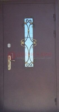Металлическая дверь со стеклом и ковкой ДСК-77 в Видном