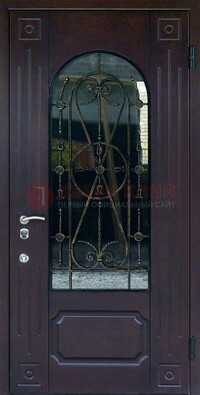 Стальная дверь со стеклом и ковкой ДСК-80 в загородный дом в Видном