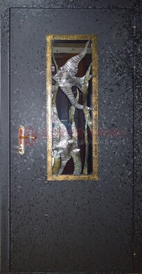 Металлическая дверь со стеклом и ковкой ДСК-82 для крыльца в Видном