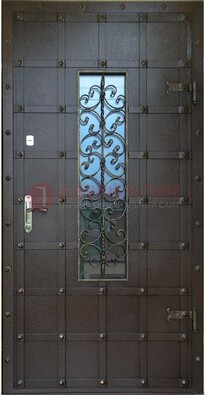 Стальная дверь со стеклом и ковкой ДСК-84 с утеплением в Видном