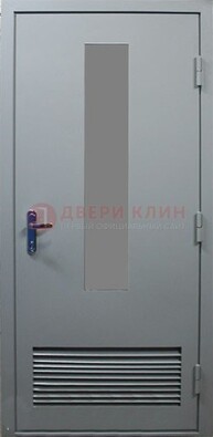 Серая металлическая техническая дверь с декоративной вставкой ДТ-14 в Видном