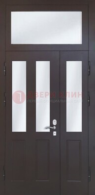 Черная тамбурная дверь со стеклянными вставками ДТМ-38 в Видном