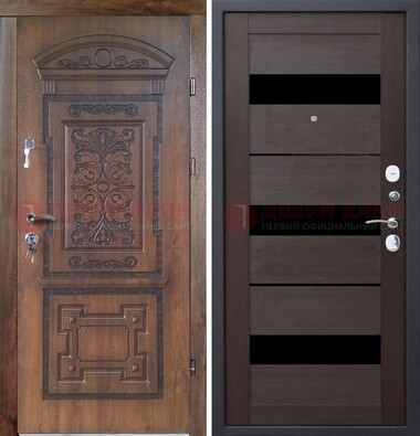 Стальная коричневая филенчатая дверь с виноритом и темной МДФ ДВТ-122 в Видном
