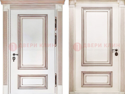Белая металическая дверь с виноритом для дома ДВТ-239 в Видном