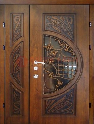 Металлическая дверь с виноритом и резной панелью внутри ДВТ-70 в Видном