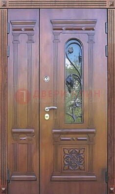 Железная коричневая филенчатая дверь с виноритом и МДФ ДВТ-85 в Видном