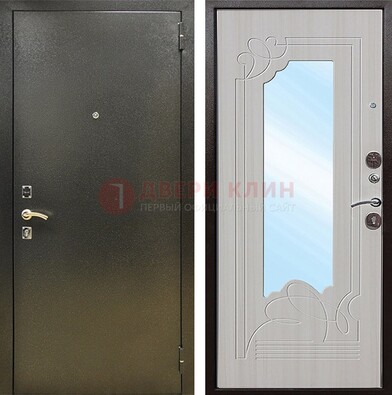 Входная темно-серая дверь c порошковым покрытием и МДФ с резьбой и зеркалом ДЗ-113 в Видном