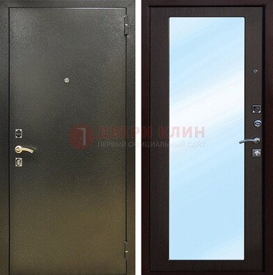 Входная темно-серая дверь c порошковым покрытием и МДФ с зеркалом ДЗ-114 в Видном