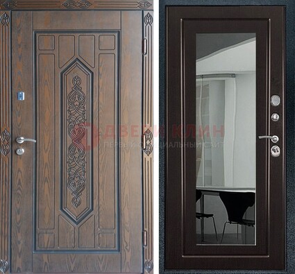 Уличная коричневая дверь c виноритом и МДФ Венге с зеркалом ДЗ-116 в Видном