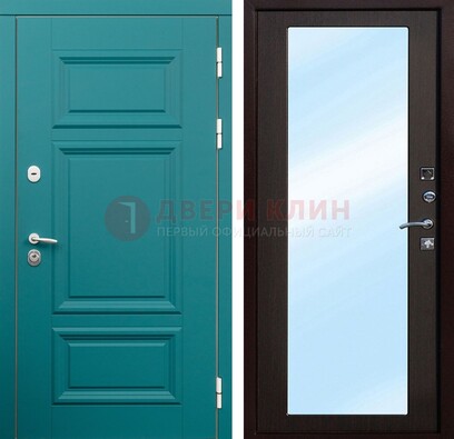 Зеленая входная дверь терморазрыв c виноритом и МДФ с зеркалом ДЗ-122 в Видном