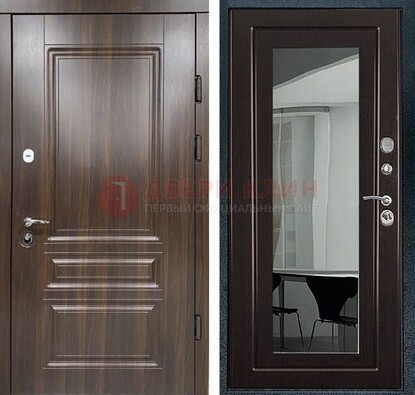 Железная коричневая дверь с МДФ Венге c зеркалом ДЗ-124 в Видном