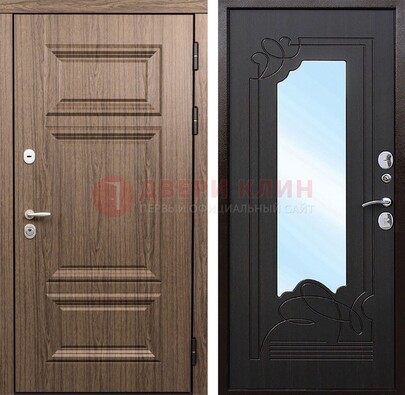 Входная коричневая дверь с зеркалом МДФ Венге ДЗ-127 в Видном