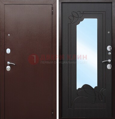 Коричневая стальная дверь с зеркалом ДЗ-18 в Видном