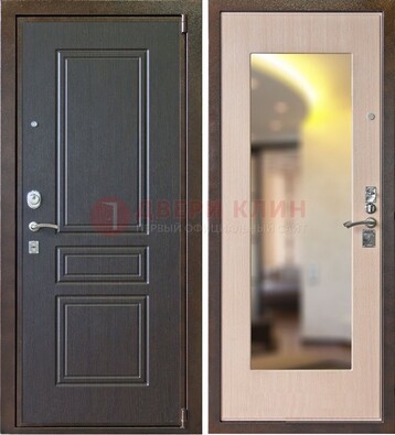Коричневая стальная дверь с зеркалом МДФ внутри ДЗ-27 в Видном