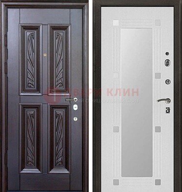Коричневая стальная дверь с зеркалом МДФ внутри ДЗ-44 в Видном