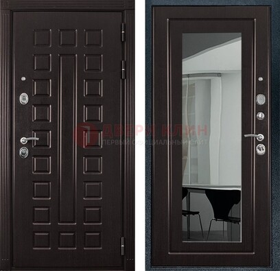 Темная металлическая дверь с зеркалом МДФ внутри ДЗ-4 в Видном