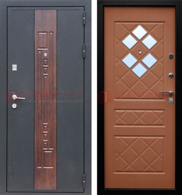 Серая входная дверь с зеркальными квадратиками внутри ДЗ-79 в Видном
