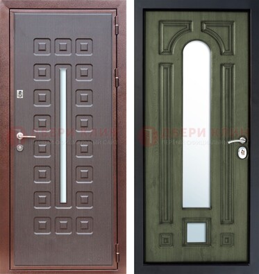 Металлическая дверь МДФ со стеклянной вставкой снаружи и зеркальными внутри ДЗ-84 в Видном