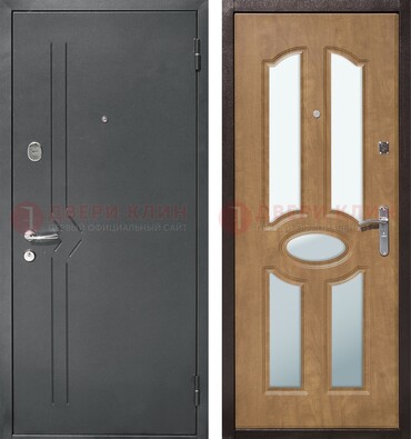 Железная серая дверь с порошковым напылением и МДФ с зеркалом ДЗ-90 в Видном