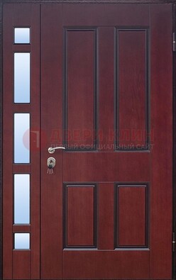 Красная входная полуторная дверь со стеклом ПЛ-10 в Видном