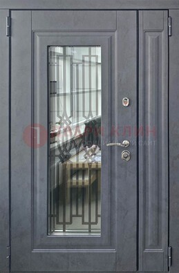 Серая стальная дверь Винорит со стеклом и ковкой ПЛ-29 в Видном