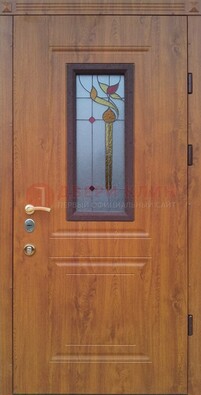 Железная дверь с МДФ и витражом ВЖ-24 в Видном